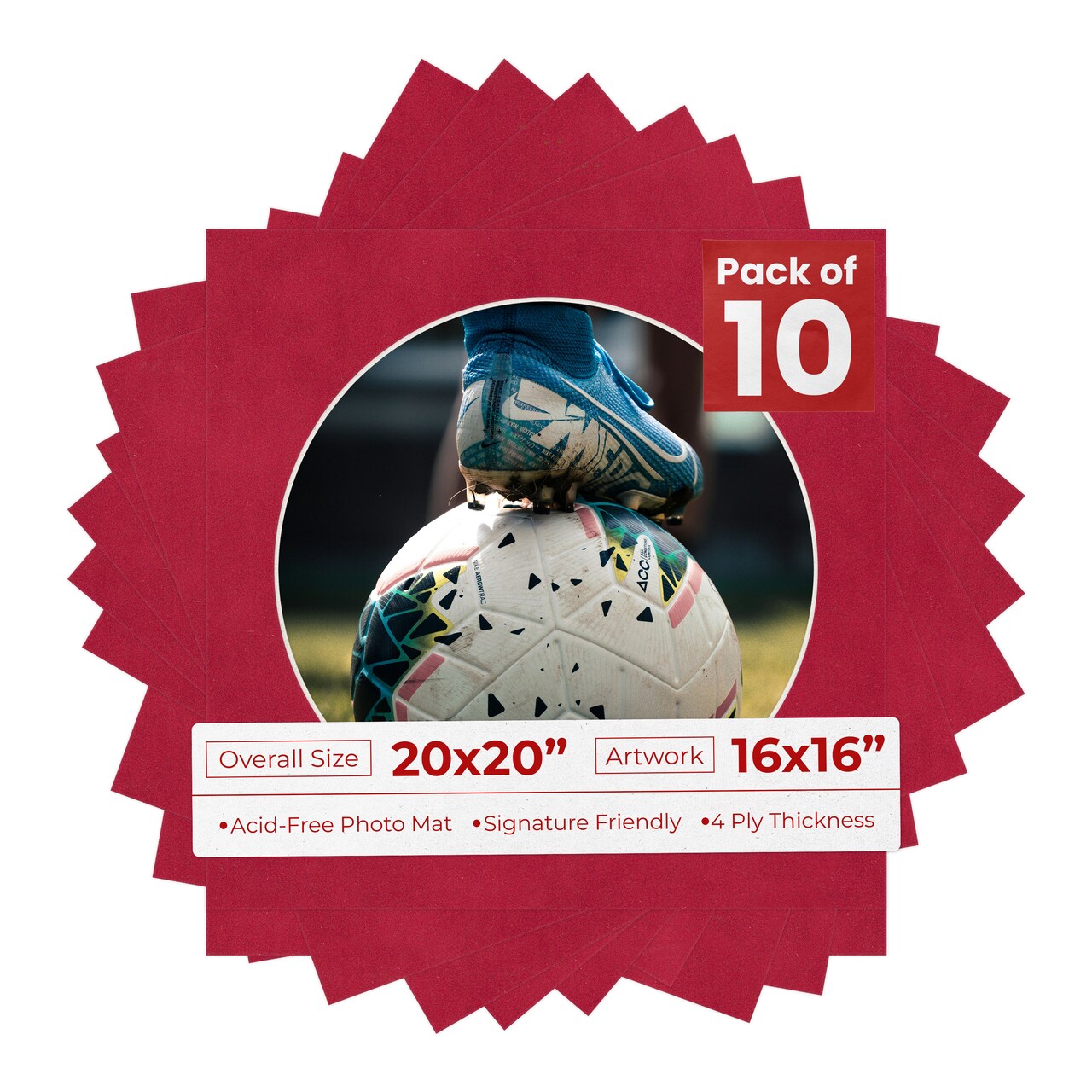 Red Suede Mat Board for 20x20 Frames - Circle Opening for 16x16 Photos